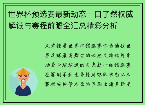 世界杯预选赛最新动态一目了然权威解读与赛程前瞻全汇总精彩分析