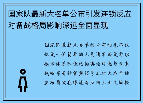 国家队最新大名单公布引发连锁反应对备战格局影响深远全面显现