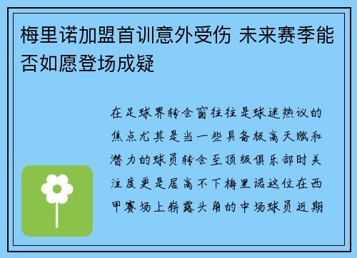 梅里诺加盟首训意外受伤 未来赛季能否如愿登场成疑